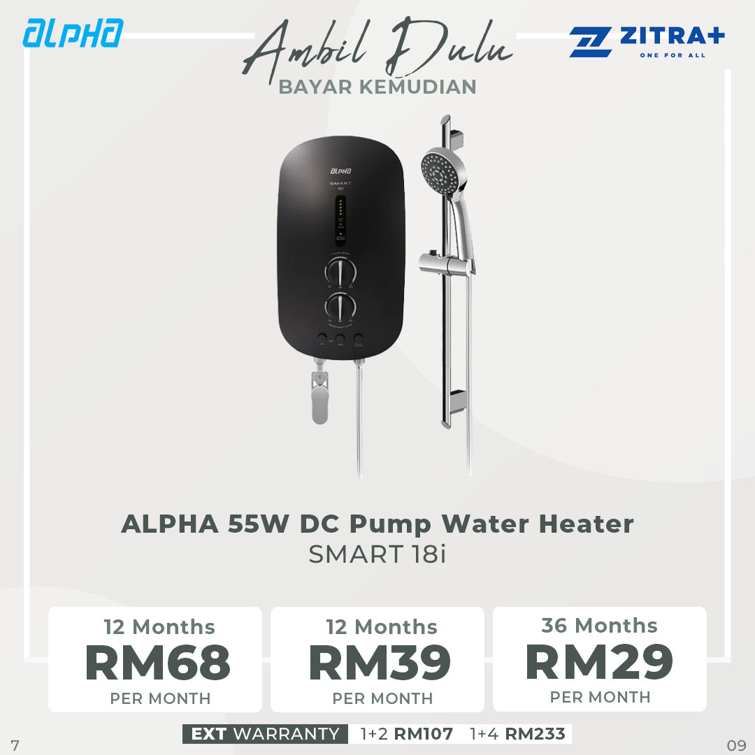 ALPHA 55W DC Pump Water Heater  SMART 18i | Energy Saving Mode | Slash Proof | Safety Auto-Cut Off | Silent Mode | Cooper Heater | Anti-Leak Tank |  Water Heater with 1 Year Warranty