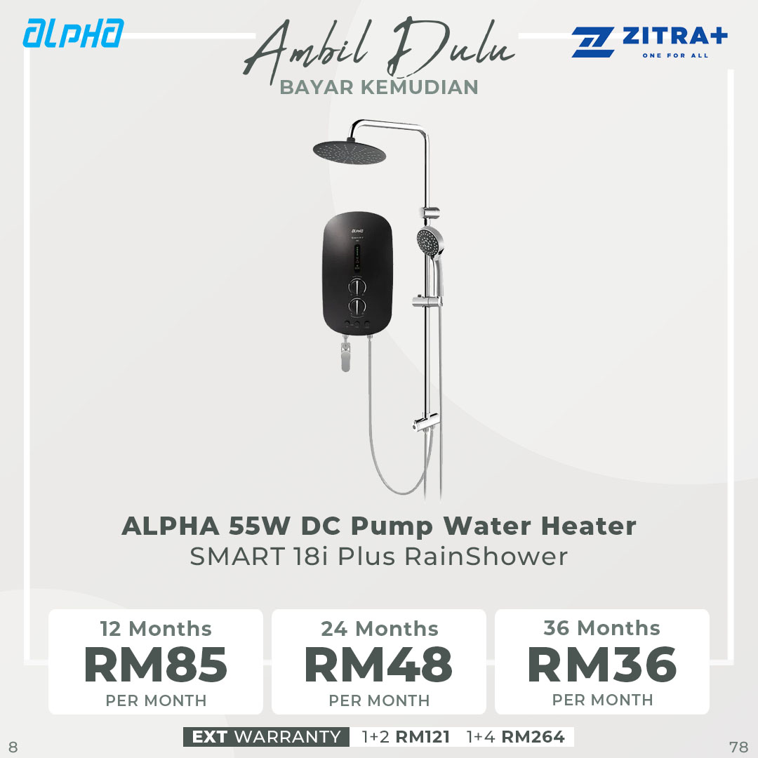 ALPHA 55W DC Pump Water Heater SMART 18i Plus RainShower | Energy Saving Mode | Slash Proof | Safety Thermal-Cut Off | Shock Proof | Silent Mode | Cooper Heater | Anti-Leak Tank | Water Heater with 1 Year Warranty