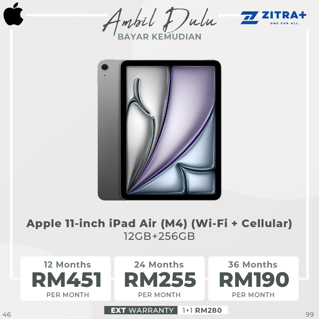 Apple iPad Air (M4) Wi‑Fi/ Wi-Fi + Cellular | 11"/13" | 12MP Rear Camera | Apple M4 Processor | iPadOS 26.3 | Li-Po 7606 mAh