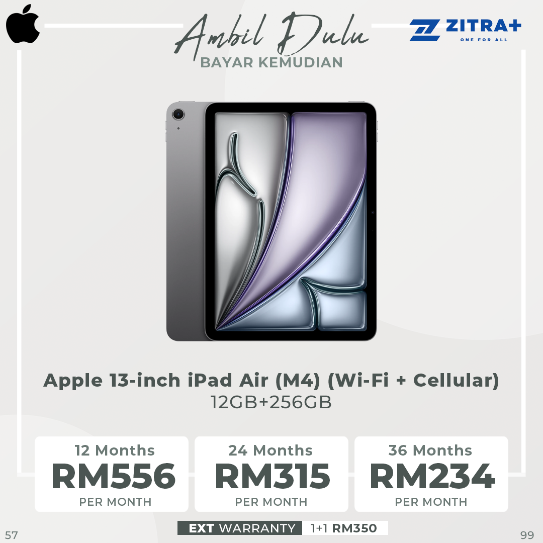 Apple iPad Air (M4) Wi‑Fi/ Wi-Fi + Cellular | 11"/13" | 12MP Rear Camera | Apple M4 Processor | iPadOS 26.3 | Li-Po 7606 mAh