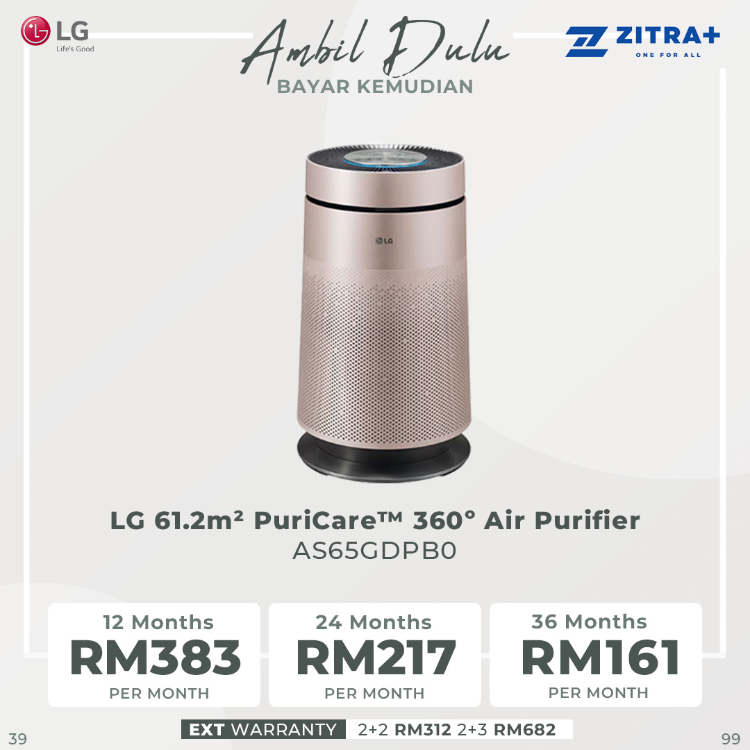 LG 61.2m²/100m² PuriCare™ 360º Air Purifier | AS10GDWB0 / AS65GDPB0 | Multi-Filtration System | Direct Fan | Clean Boost | Air Purifier with 1 Year Warranty