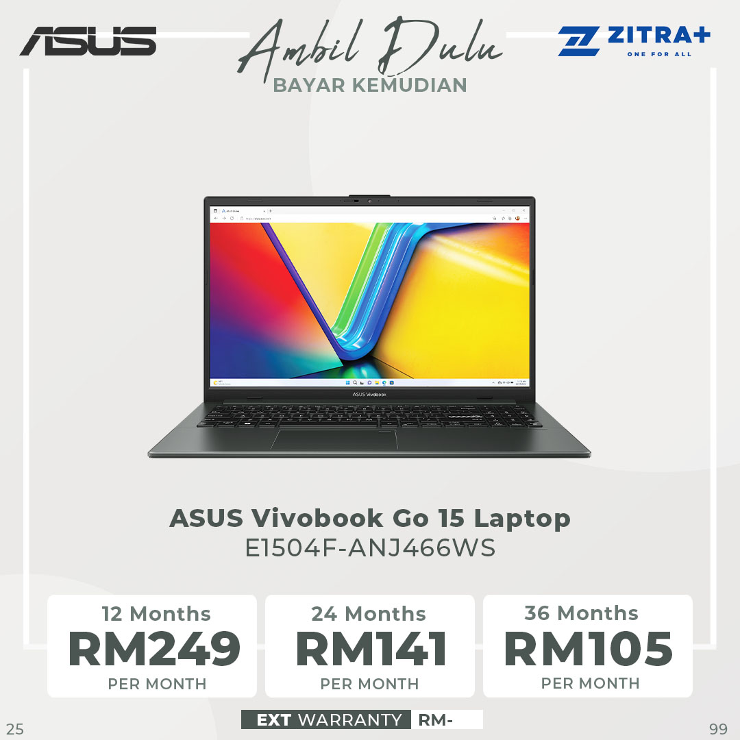 ASUS Vivobook Go 15 Laptop E1504F-ANJ466WS (8GB+512GB SSD) | Up to AMD Ryzen™ 5 7520U Mobile Processor | ASUS WiFi Master | 180° hinge for diverse usage | Laptop with 2 Year Warranty