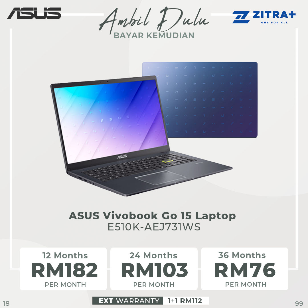 ASUS Vivobook Go 15  Laptop E510K-AEJ731WS (Intel Celeron N4500/ 8GB+512GB SSD/ 15.6-inch FHD/ W11) | Windows 11 Pro | up to Quad-core Intel processor | Up to 8-hour battery life2 | Laptop with  2 Year Warranty