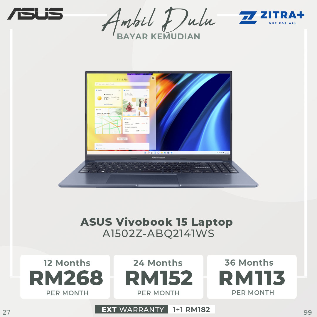 ASUS Vivobook 15  Laptop A1502Z-ABQ2141WS | Intel Core i5-12500H | 8GB+512GB SSD | 15.6-inch FHD | Windows 11 | Laptop with 2 Years Warranty