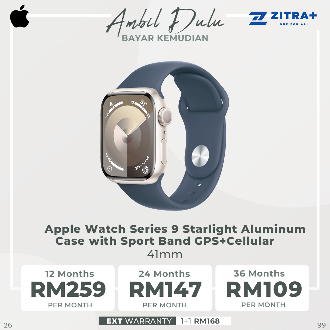 Apple Watch Series 9 Starlight Aluminium Case with Sport Band | 41mm/44mm | GPS/GPS+Celullar | 1.9" Display | 308mAh Battery | Crash Detection | Fall Detection | Smart Watch with 1 Year Warranty