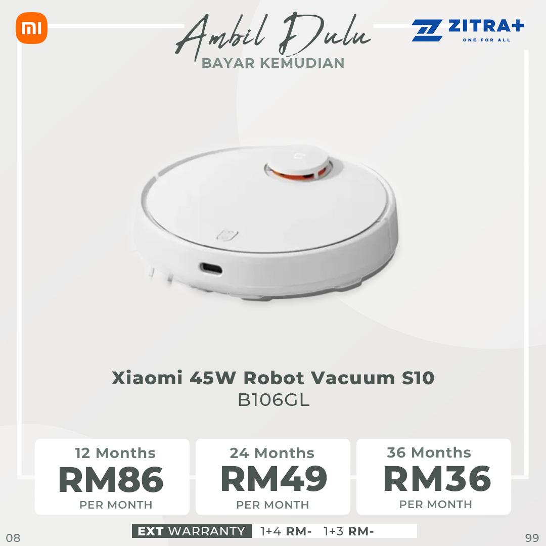 Xiaomi 45W Robot Vacuum S10 B106GL | 4000Pa Powerful Suction Fan Blower | LDS Laser Navigation System | Up to 130 Minutes of Battery Life | Vacuum with 1 Year Warranty