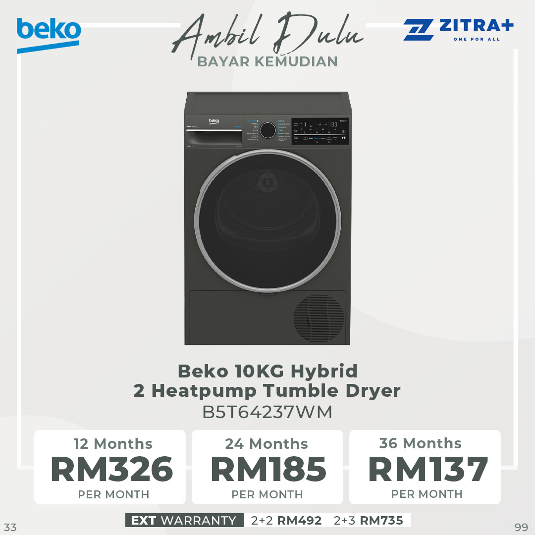 Beko 10KG Hybrid 2 Heatpump Tumble Dryer B5T64237WM | A++ Energy Efficiency Class | Wireless HomeWhiz Connection | Sensor Drying | Tumbler Dryer with 2 Year Warranty