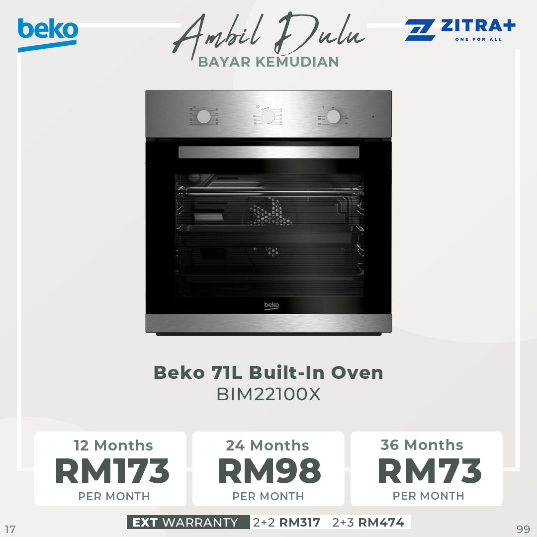 Beko 71L Built-In Oven BIM22100X | Halogen Illumination | Durable Door | Mechanical Timer | Removable Door Glass | Energy Efficiency Class: A | Oven with 2 Years Warranty