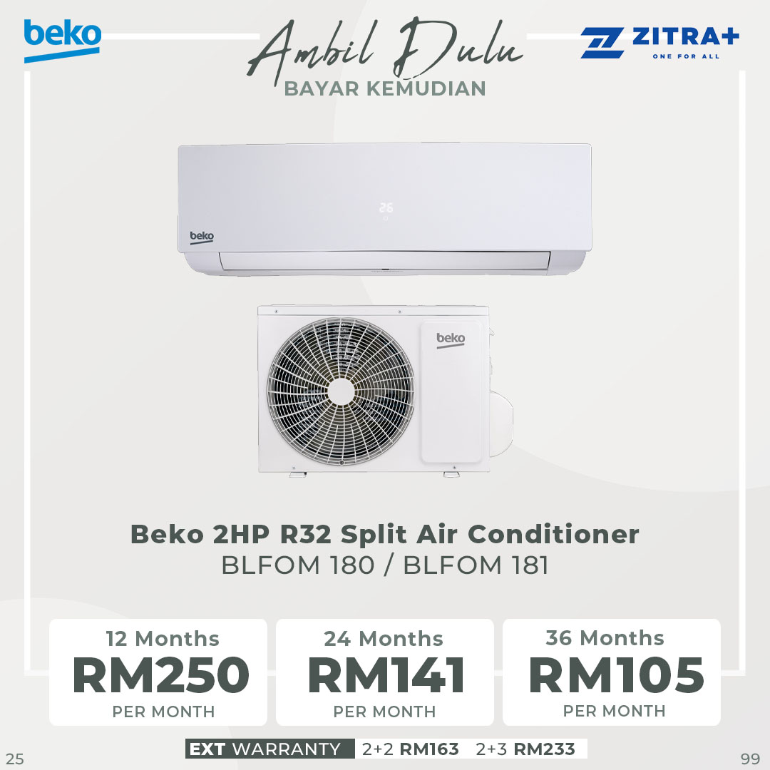 Beko R32 Split Air Conditioner BLFOM 090 / BLFOM 120 / BLFOM 180 | Dehumidifying | Auto Temperature Control | Sleep Mode | Timer | Automatic Air Direction | Air Conditioner with 2 Year General & 12 Year Motor Warranty