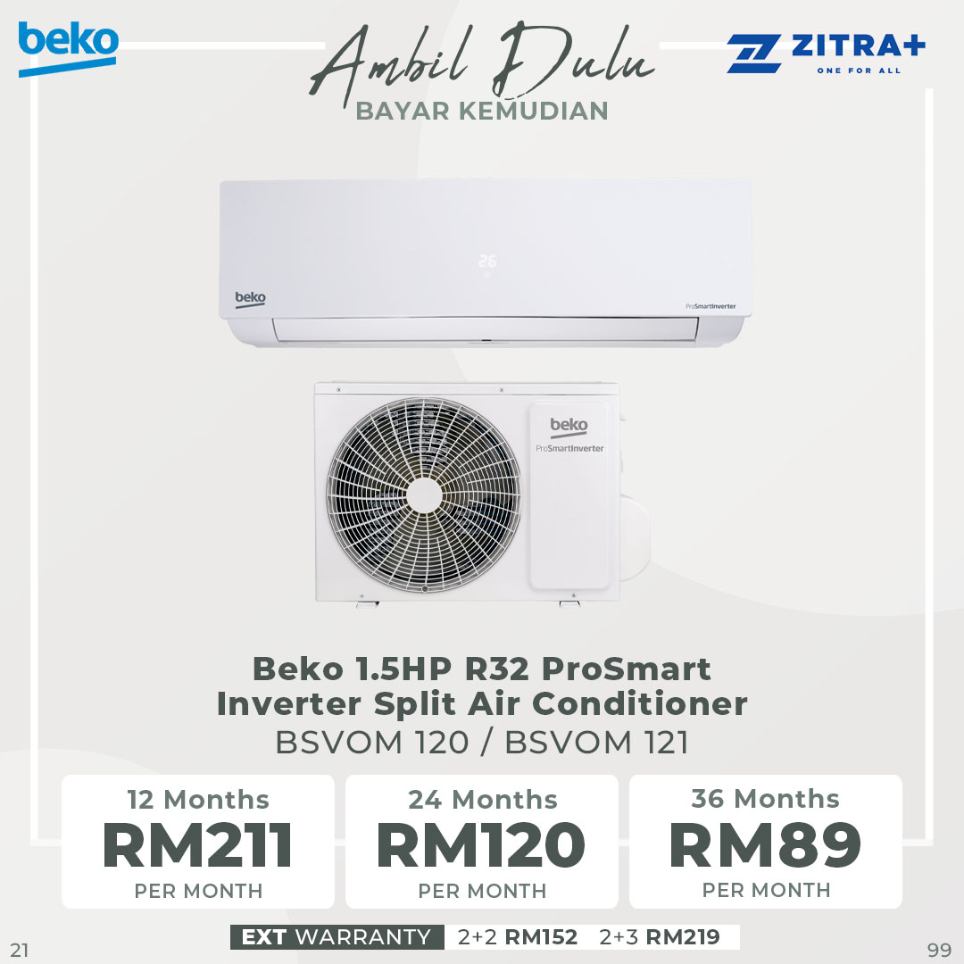 Beko R32 ProSmart Inverter Split Air Conditioner BSVOM 090 / BSVOM 120 / BSVOM 180 | Auto Restart | Dehumidifying | Auto Temperature Control | Sleep Mode | Energy Saving Mode | Jet Cool | Fan Speed 5 | Air Conditioner with 2 Year General Warranty