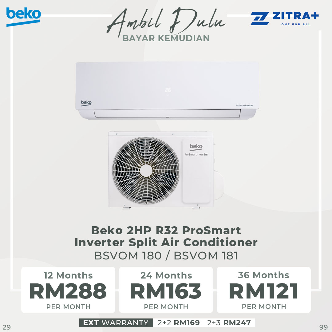 Beko R32 ProSmart Inverter Split Air Conditioner BSVOM 090 / BSVOM 120 / BSVOM 180 | Auto Restart | Dehumidifying | Auto Temperature Control | Sleep Mode | Energy Saving Mode | Jet Cool | Fan Speed 5 | Air Conditioner with 2 Year General Warranty