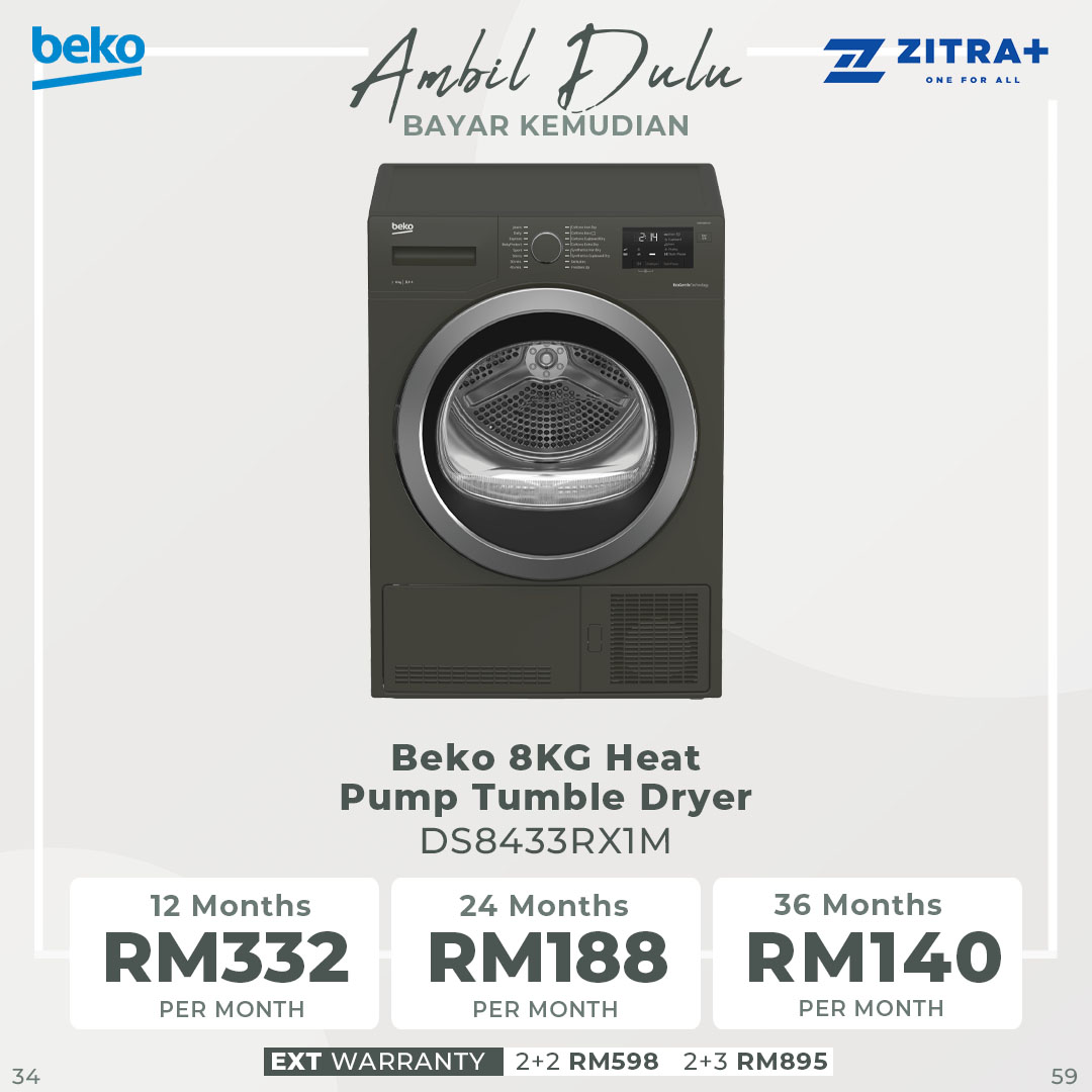 Beko 8KG Tumble Dryer DS8433RX1M | A++ Energy Efficiency Class | AquaWave Technology | Drying Technology Condenser | EcoGentle | Tumble Dryer with 2 Years General Warranty & 12 Years Motor Warranty