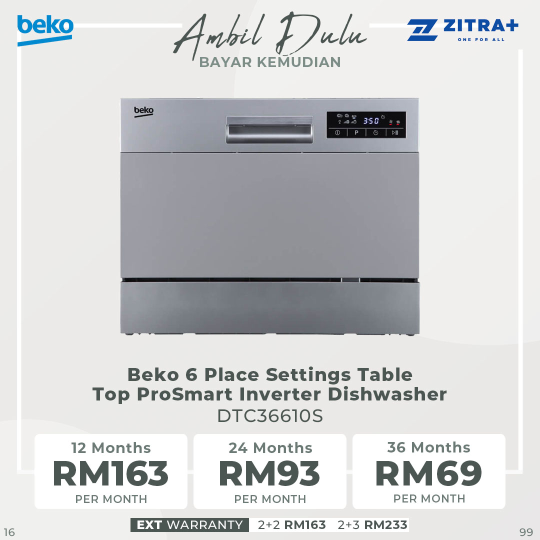 Beko 6 Place Settings Table Top ProSmart Inverter Dishwasher DTC36610S | WaterSafe | Energy Efficiency Class A+ | QuickWash | Dish Washer with 2 Year Warranty