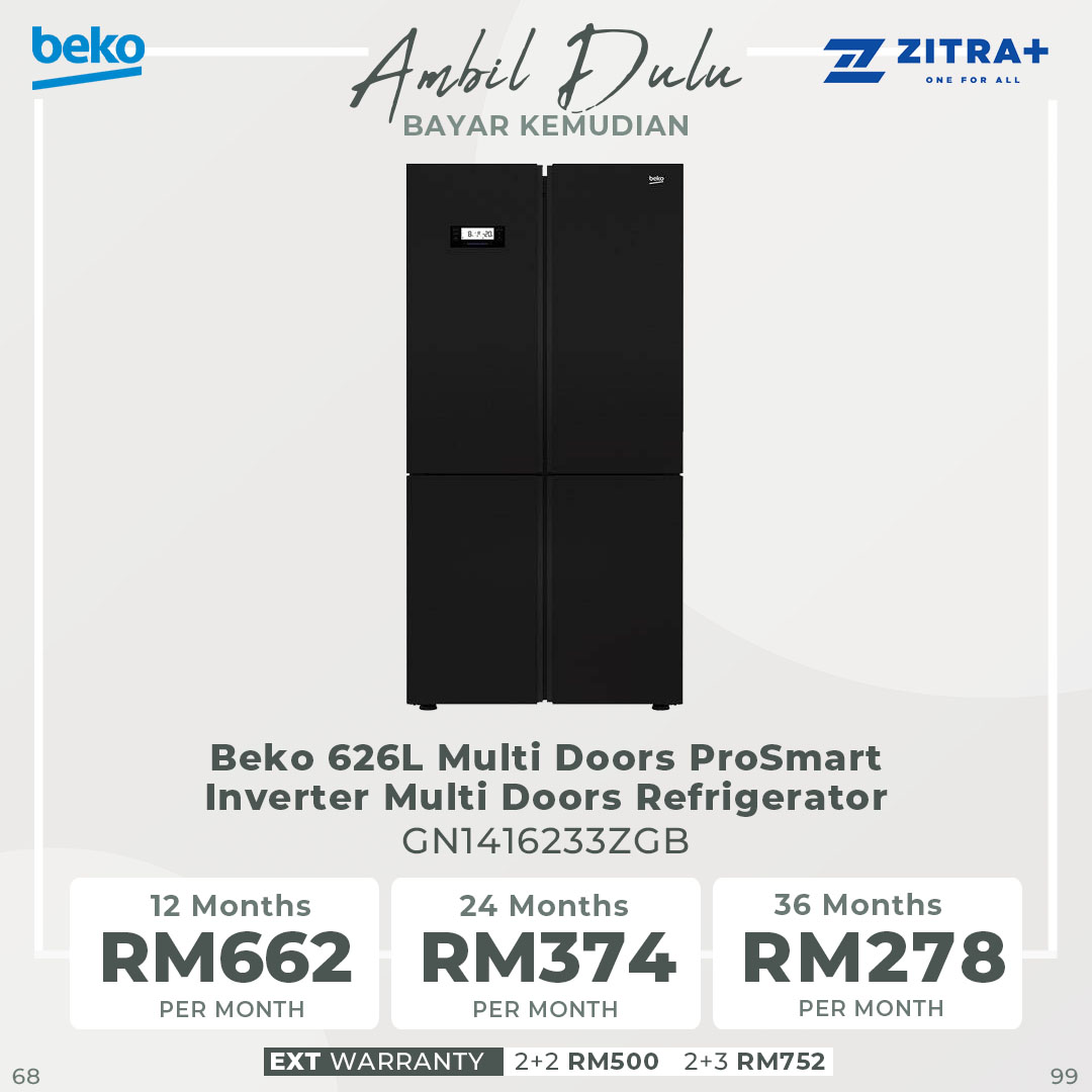 Beko 626L Multi Doors ProSmart Inverter Multi Doors Refrigerator GN1416233ZGB | EverFresh+ | Active Fresh Blue Light | MultiZone | Active Odour Filter | Refrigerator with 2 Years General Warranty & 12 Years Compressor Warranty