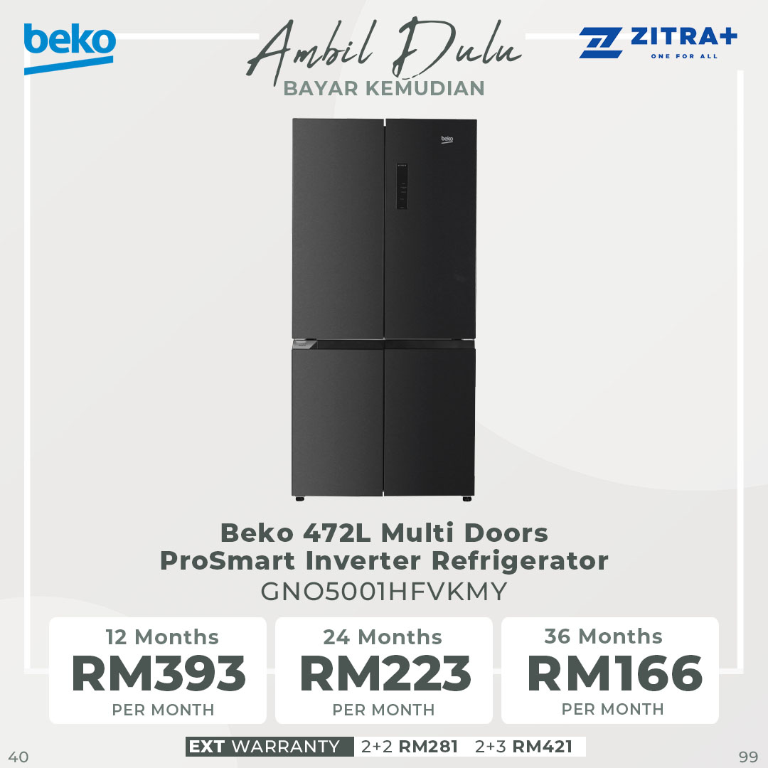 Beko 472L Multi Doors ProSmart Inverter Refrigerator GNO5001HFVKMY | CoolRoom | Safety Glass | Twist & Serve Ice Cube Tray | Refrigerator with 2 Year Warranty