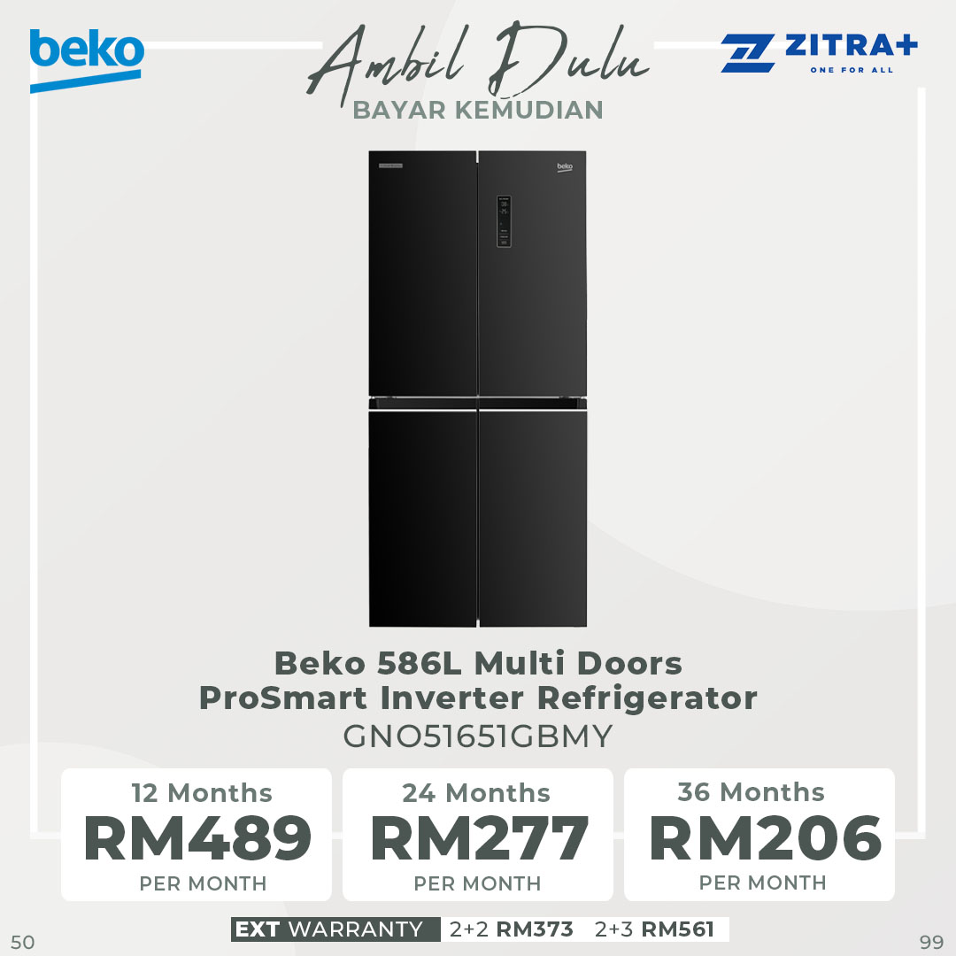 Beko 586L Multi Doors ProSmart Inverter Refrigerator GNO51651GBMY/GNO51651VKMY | Eco Mode | Holiday Mode | Quick Freeze | Quick Control | Multi AirFlow | Refrigerator with 2 Year Warranty