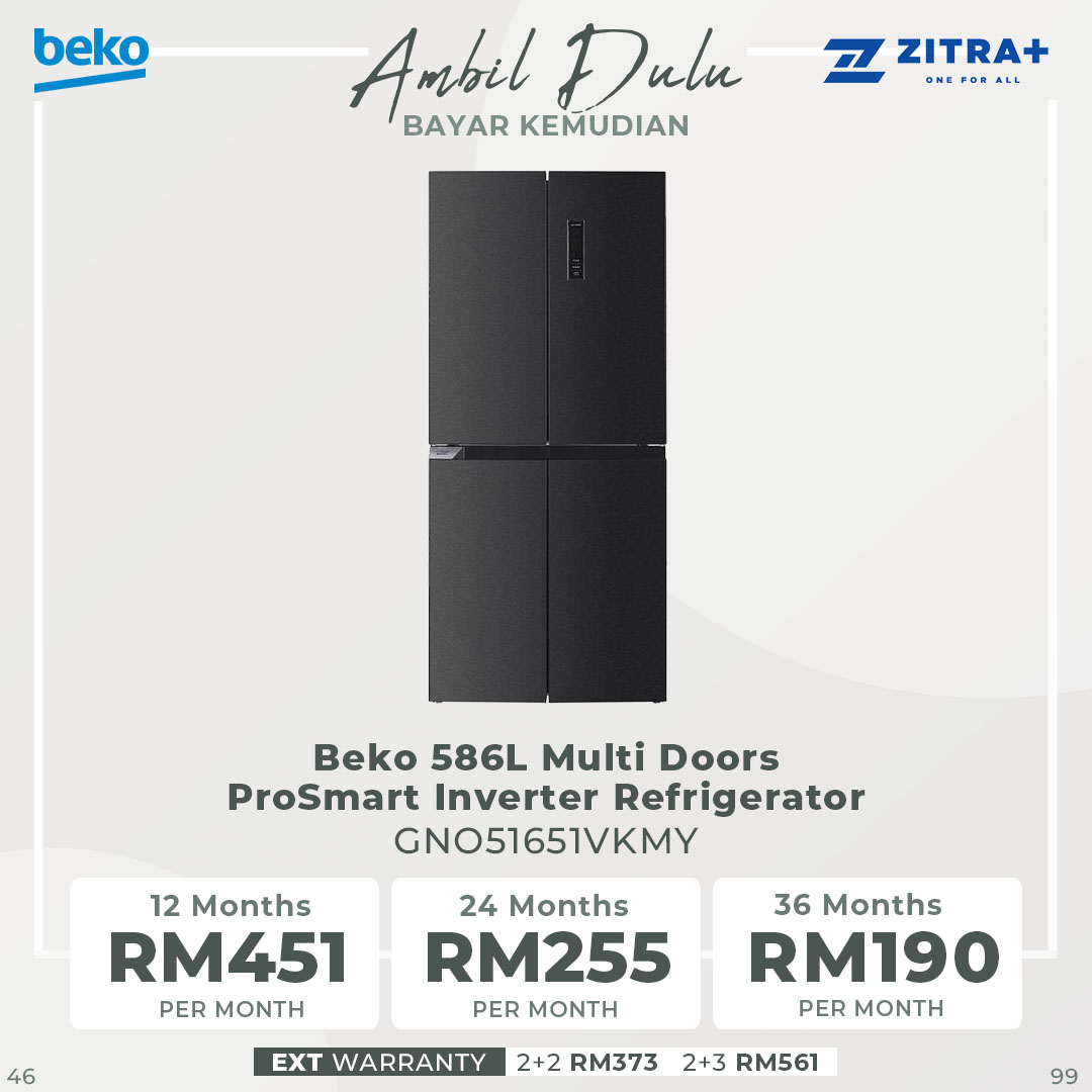 Beko 586L Multi Doors ProSmart Inverter Refrigerator GNO51651GBMY/GNO51651VKMY | Eco Mode | Holiday Mode | Quick Freeze | Quick Control | Multi AirFlow | Refrigerator with 2 Year Warranty