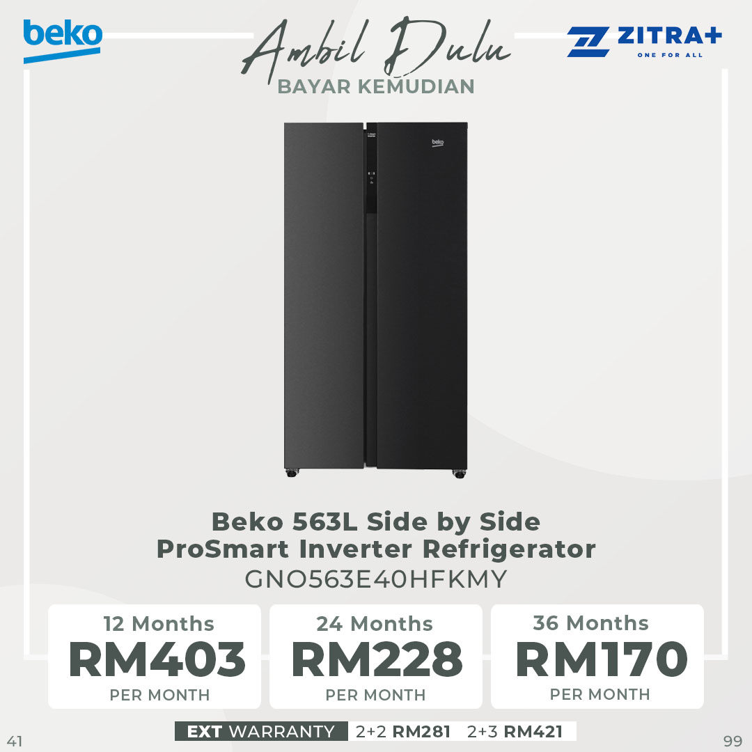 Beko 563L Side by Side ProSmart Inverter Refrigerator GNO563E40HFGBMY/GNO563E40HFKMY  | HarvestFresh | Led Illumination | Safety Glass | Twist & Serve Ice Cube Tray | Refrigerators with 2 Year Warranty