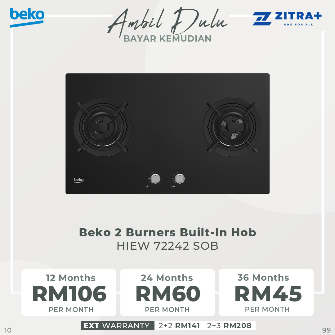 Beko 2 Burners Built-In Hob HIEW 72242 SOB | Automatic Gas Cut-off | Cast-iron Pan Support | Integrated Ignition | Built-In Hob with 2 Years Warranty