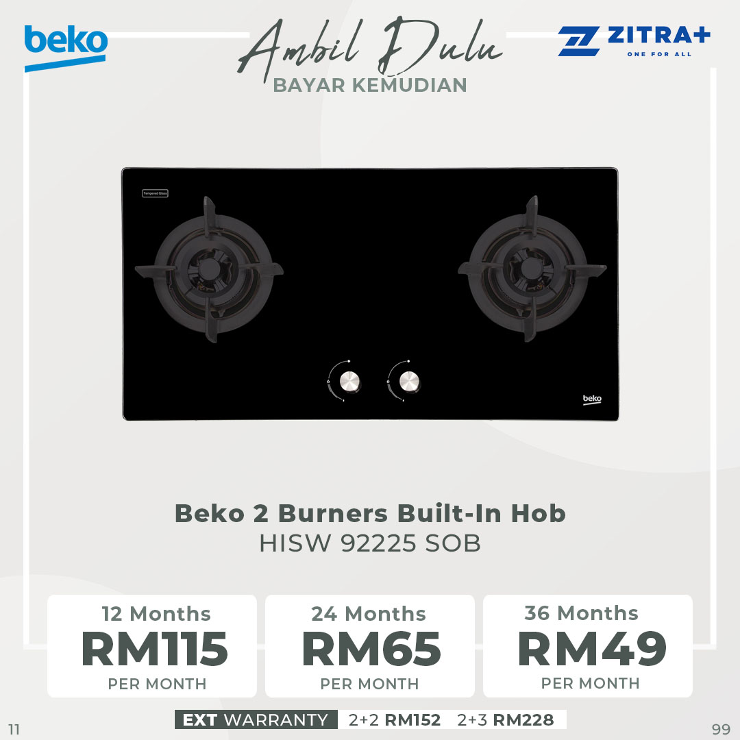 Beko 2 Burners Built-In Hob HISW 92225 SOB |  Automatic Gas Cut-Off | Cast-iron Pan Support | LPG Gas Type | Integrated Ignition | Built-In Hob with 2 Years Warranty