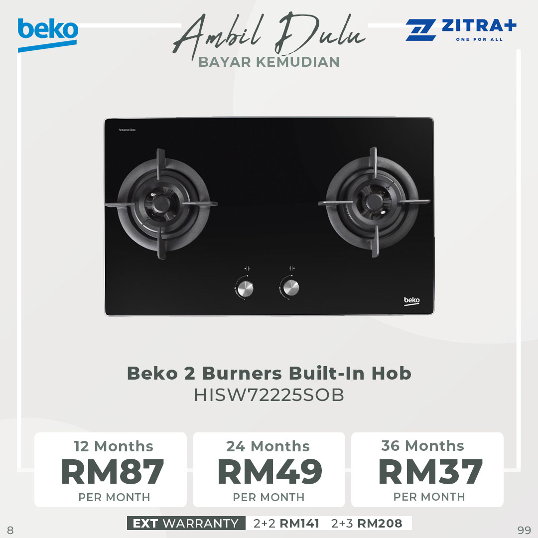 Beko 2 Burners Built-In Hob HISW72225SOB | Automatic Gas Cut-Off | Cast-iron Pan Support | LPG Gas Type | Integrated Ignition | Built-In Hob with 2 Years Warranty