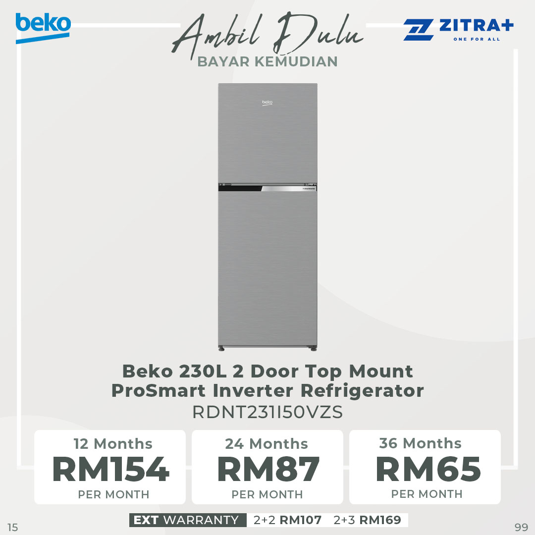 Beko 2 Door Top Mount ProSmart Inverter Refrigerator RDNT231I50VZS/RDNT271I50VZS | EverFresh+ | Active Fresh Blue Light | NeoFrost Dual Cooling | ProSmart Inverter Compressor | Refrigerator with 2 Years General Warranty & 12 Years Motor Warranty
