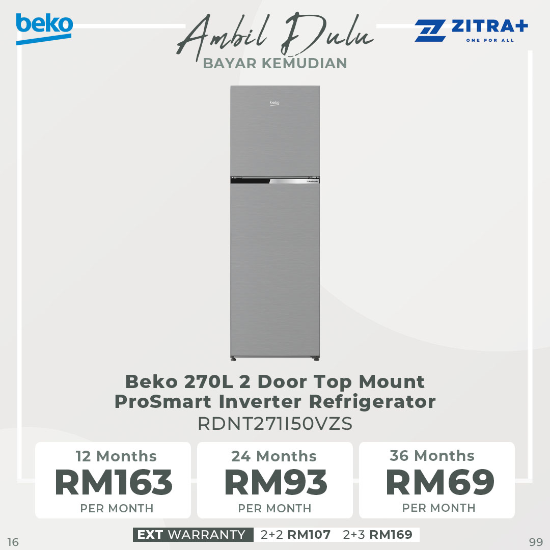 Beko 2 Door Top Mount ProSmart Inverter Refrigerator RDNT231I50VZS/RDNT271I50VZS | EverFresh+ | Active Fresh Blue Light | NeoFrost Dual Cooling | ProSmart Inverter Compressor | Refrigerator with 2 Years General Warranty & 12 Years Motor Warranty