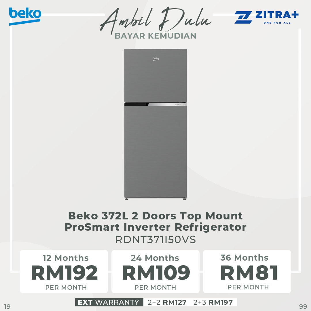 Beko 372L 2 Door Top Mount ProSmart Inverter Refrigerator RDNT371I50VS | NeoFrost Dual Cooling | ProSmart Inverter Compressor | Active Odour Filter | Refrigerator with 2 Years General Warranty & 12 Years Motor Warranty