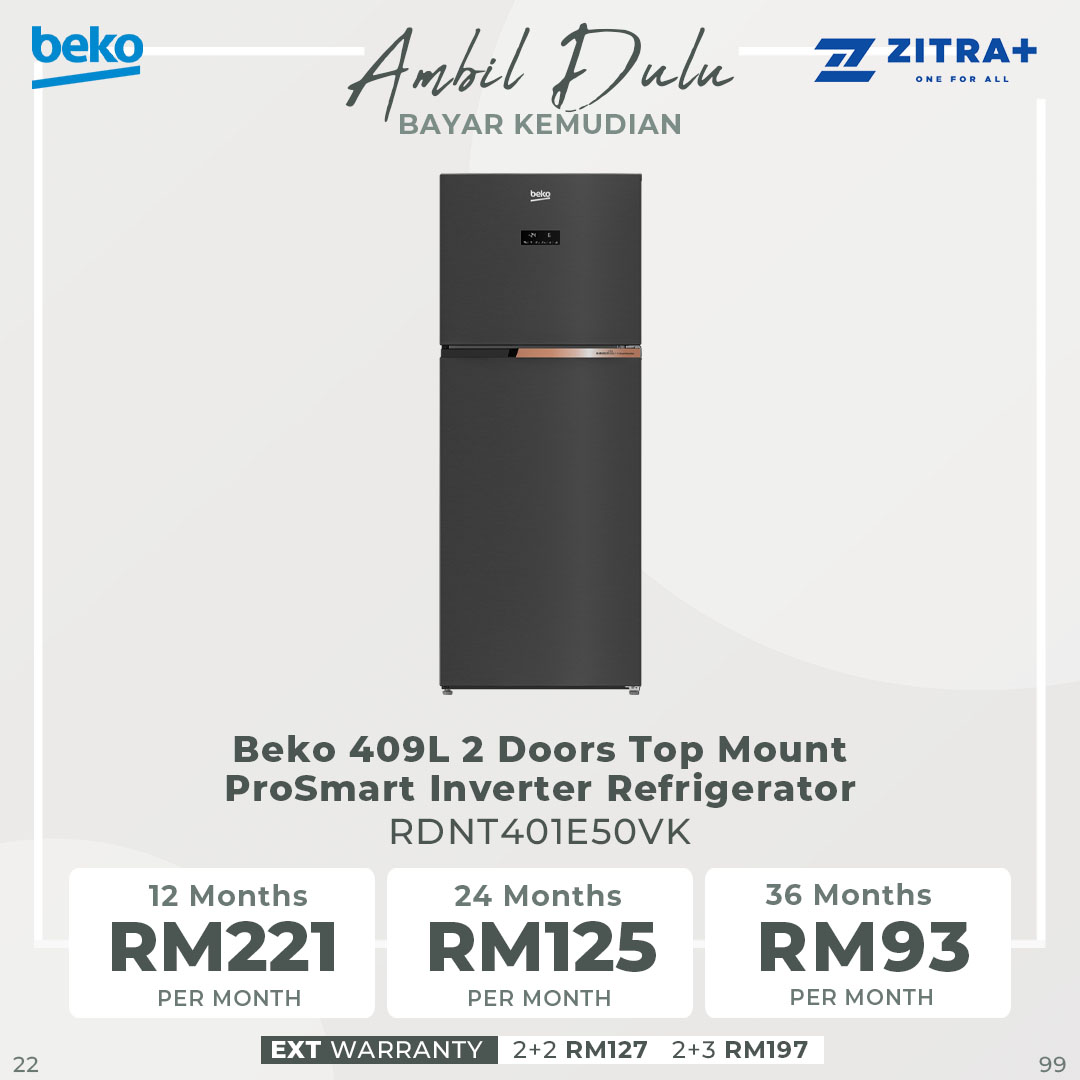 Beko 2 Door Top Mount ProSmart Inverter Refrigerator RDNT371E50VK/RDNT401E50VK | NeoFrost Dual Cooling | ProSmart Inverter Compressor | Active Odour Filter | Refrigerator with 2 Years General Warranty & 12 Years Motor Warranty