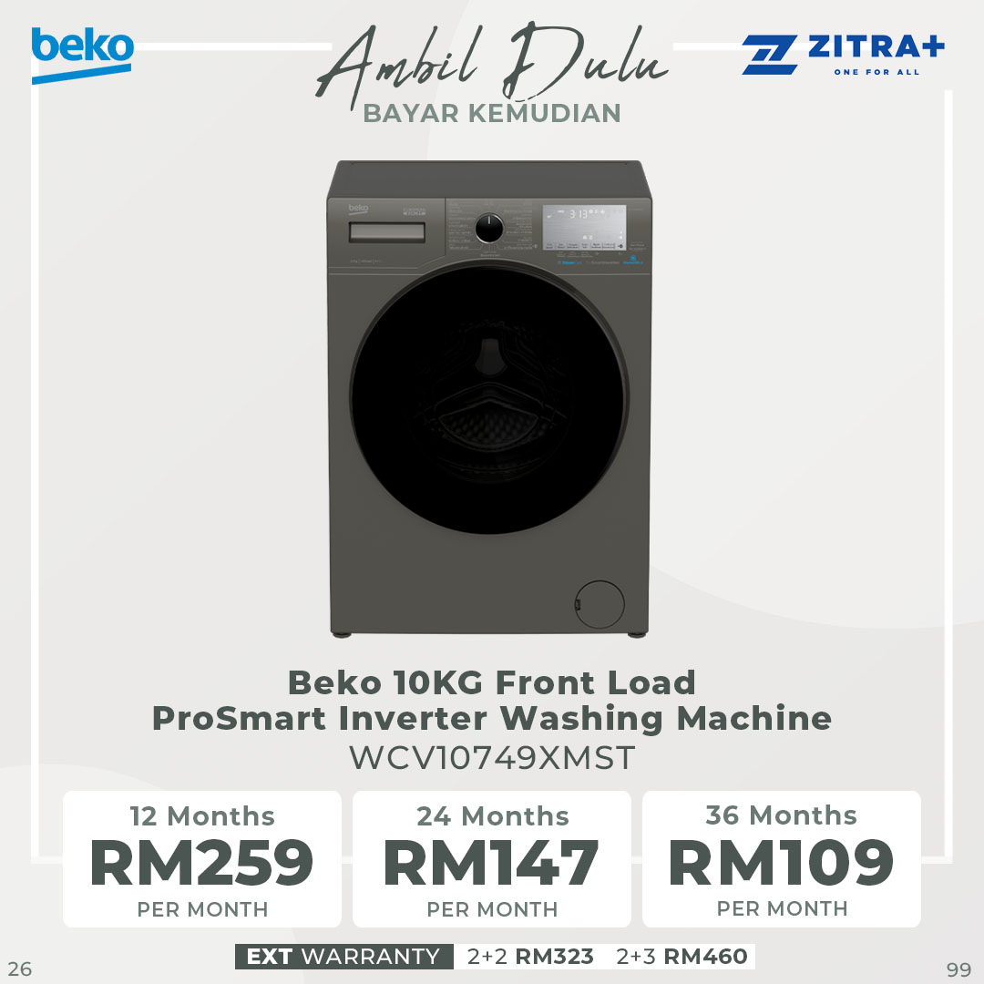 Beko Front Load ProSmart Inverter Washing Machine WCV10749XMST/WCV9749XMST | SteamCure | Fast+ | Child Lock | Overflow Safety | Bluetooth | Washing Machine with 2 Year Warranty