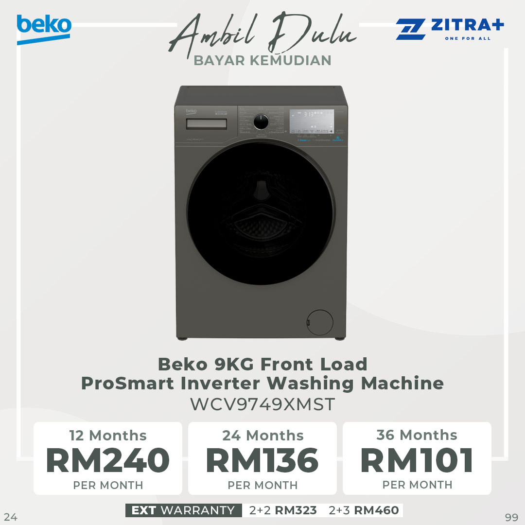 Beko Front Load ProSmart Inverter Washing Machine WCV10749XMST/WCV9749XMST | SteamCure | Fast+ | Child Lock | Overflow Safety | Bluetooth | Washing Machine with 2 Year Warranty