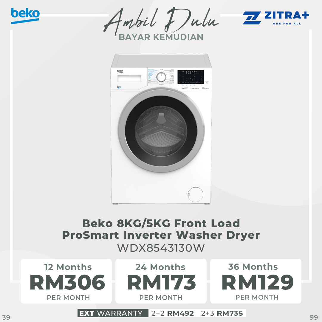 Beko 8KG/5KG Front Load ProSmart Inverter Washer Dryer WDX8543130W | 16 Programmes | AquaWave | Energy Efficiency Class: A | Overflow Safety | Washer Dryer with 2 Years General Warranty & 12 Years Motor Warranty