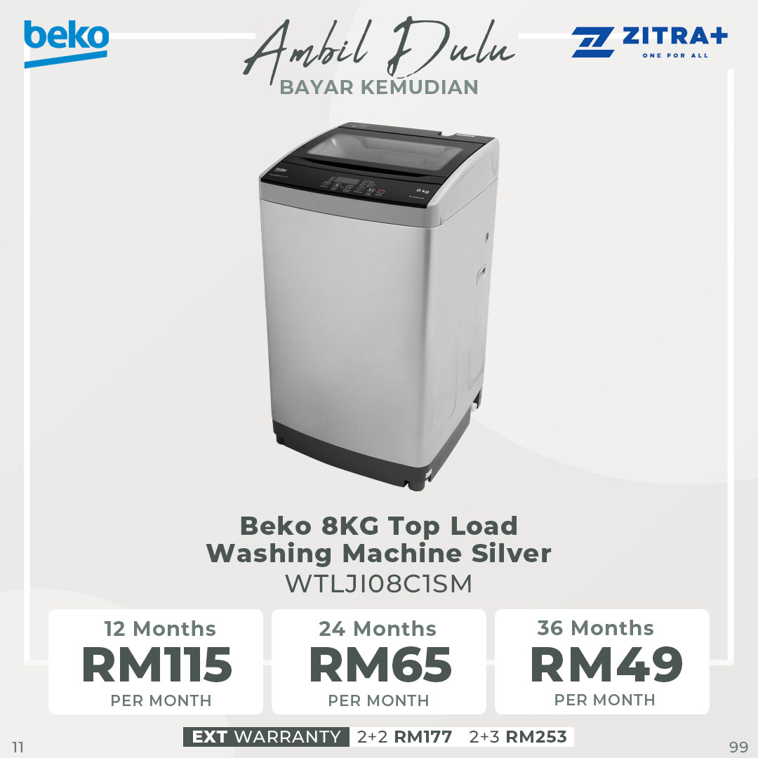 Beko Top Load Non-Inverter Washing Machine WTLJI08C1SM/WTLJI10C1SM | 10 Programmes | Quick Wash | DrumClean | Air-Dry | Fuzzy Control | Child Lock | Washing Machine with 2 Years Warranty