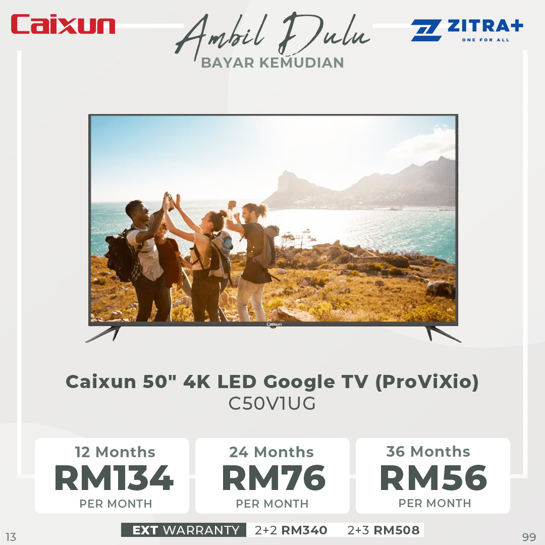 Caixun 50"/55:/65" 4K LED Google TV (ProViXio) C50V1UG/C55V1UG/C65V1UG | Dual High-Power Speakers | Stunning 4K Resolution | Bezel-less Frame | Smart TV with 3 Year Warranty