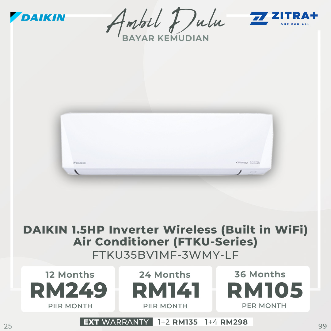 DAIKIN 1HP/1.5HP/2HP/2.5HP Inverter Wireless (Built in WiFi) Air Conditioner Series FTKU28/FTKU35/FTKU50/FTKU60 | 3D Airflow | Breeze Airflow | Eco+Mode | Air Conditioner with 1 Year Warranty