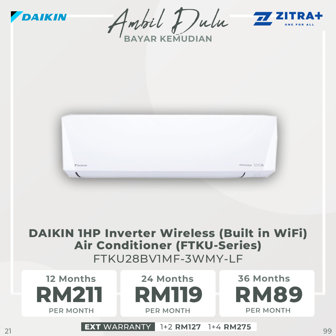 DAIKIN 1HP/1.5HP/2HP/2.5HP Inverter Wireless (Built in WiFi) Air Conditioner Series FTKU28/FTKU35/FTKU50/FTKU60 | 3D Airflow | Breeze Airflow | Eco+Mode | Air Conditioner with 1 Year Warranty