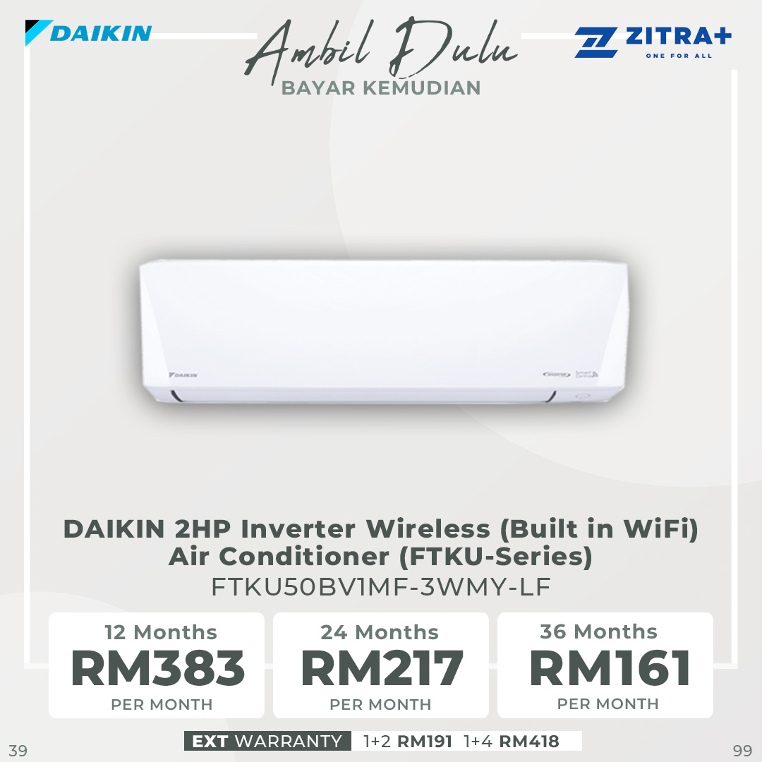 DAIKIN 1HP/1.5HP/2HP/2.5HP Inverter Wireless (Built in WiFi) Air Conditioner Series FTKU28/FTKU35/FTKU50/FTKU60 | 3D Airflow | Breeze Airflow | Eco+Mode | Air Conditioner with 1 Year Warranty