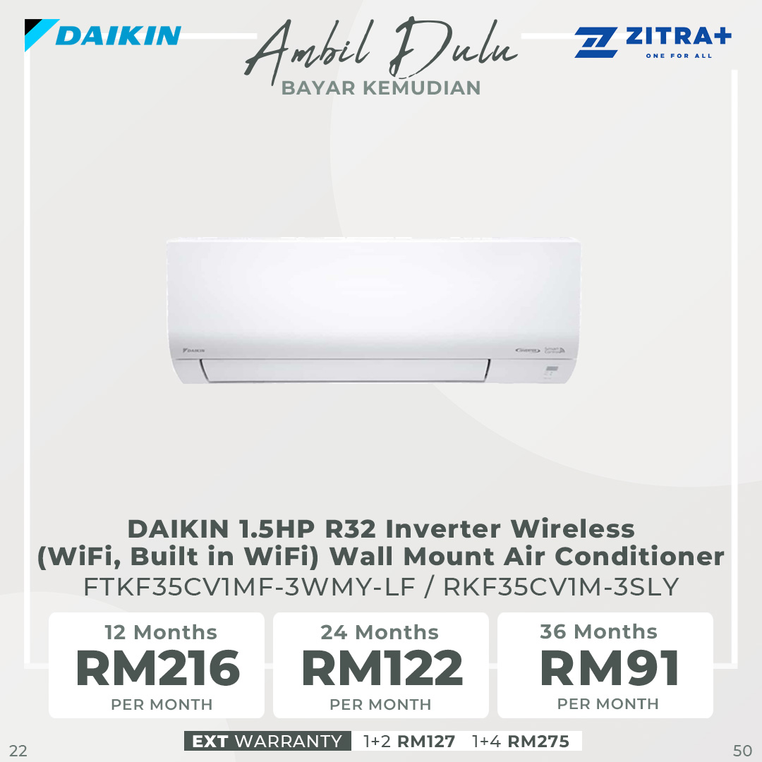 DAIKIN 1HP/1.5HP/2HP/2.5HP R32 Inverter Wireless (WiFi, Built in WiFi) Wall Mount Air Conditioner | Econo Mode | Smart Control | Gin-Ion Blue Filter | Air Conditioner with 1 Year Warranty