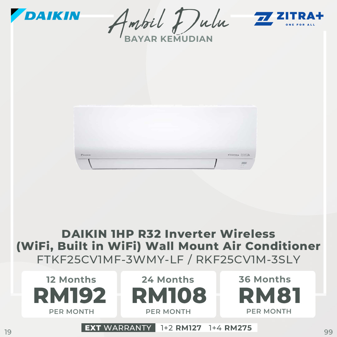 DAIKIN 1HP/1.5HP/2HP/2.5HP R32 Inverter Wireless (WiFi, Built in WiFi) Wall Mount Air Conditioner | Econo Mode | Smart Control | Gin-Ion Blue Filter | Air Conditioner with 1 Year Warranty