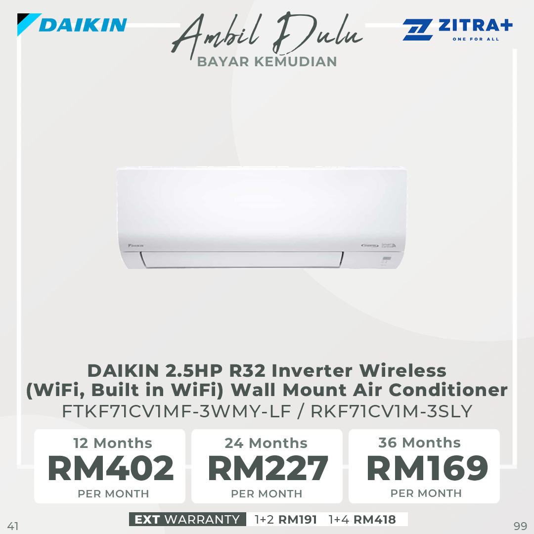 DAIKIN 1HP/1.5HP/2HP/2.5HP R32 Inverter Wireless (WiFi, Built in WiFi) Wall Mount Air Conditioner | Econo Mode | Smart Control | Gin-Ion Blue Filter | Air Conditioner with 1 Year Warranty