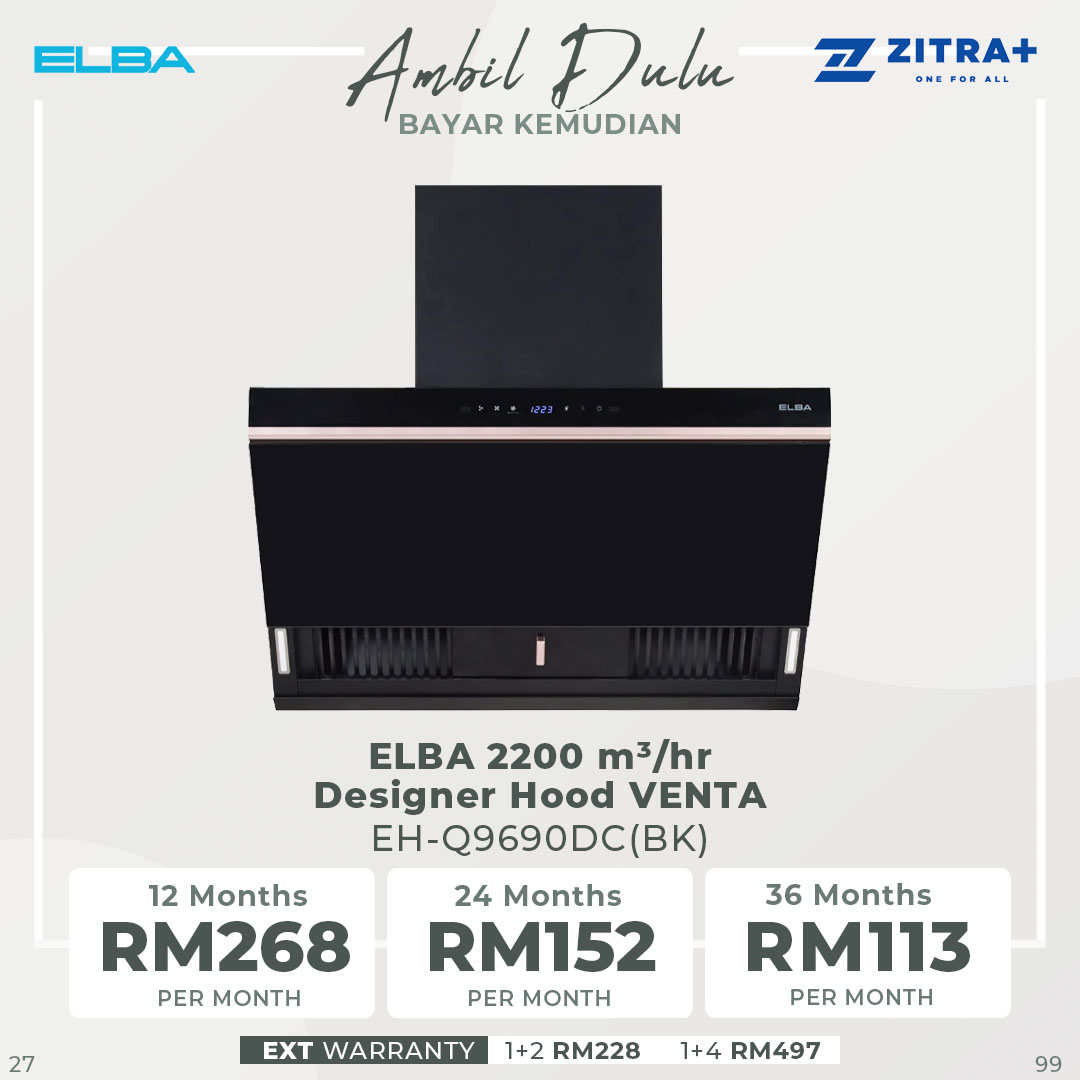 ELBA 2200 m³/hr Designer Hood VENTA EH-Q9690DC(BK) | BLDC MOTOR | AIR DIVERTER FUNCTION | GESTURE MOTION SENSOR | Hood with 1 Year Warranty