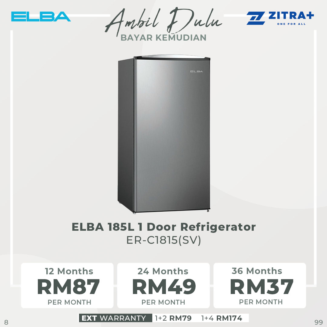 ELBA 185L 1 Door Refrigerator ER-C1815(SV) | Adjustable Shelves | Recessed Handle | Semi Auto Defrost Function | Refrigerator with 1 Year General Warranty & 5 Years Compressor Warranty