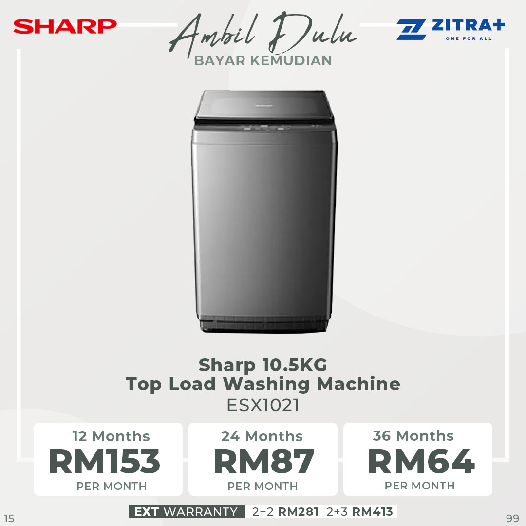 Sharp 10.5KG Top Load Washing Machine ESX1021 | Fuzzy Control | Intelligent Water Fall System | Smart Filter | Soft-Close Tempered Glass | SS Drum | Tub Cleaning | Child Lock | Washing Machine with 2 Year General Warranty & 10 Year Motor Warranty