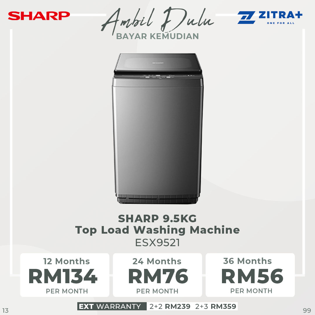 SHARP 9.5KG/15KG/20KG Top Load Fully Auto Washing Machine | SS Drum | LED Digit | Wind Dry | Auto Soak | Child Lock | Child Proof | Auto Restart | S-Pulsator | Fuzzy Control | Smart Filter | Error Notification | Washing Machine with 2 Year Warranty
