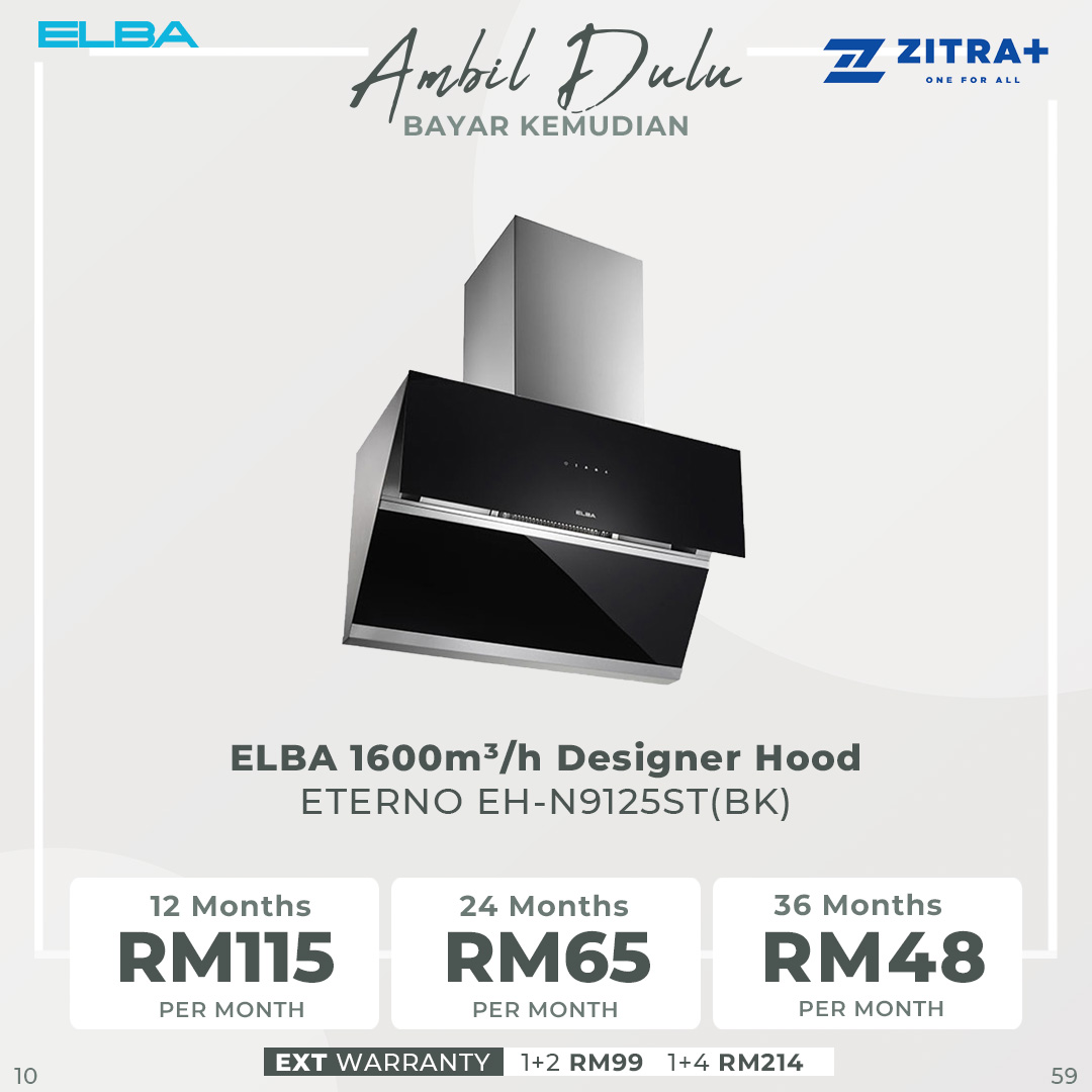 ELBA 1600m³/h Designer Hood ETERNO EH-N9125ST(BK) | Gesture Motion Sensor (GMS) Technology | Sensor Touch | Turbo Speed | Cooker Hood with 1 Year Warranty