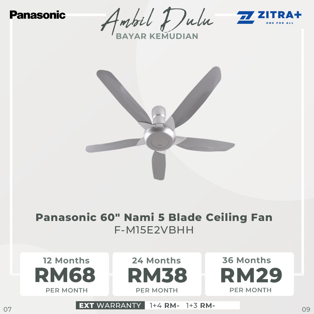 Panasonic 60" Nami 5 Blade Ceiling Fan F-M15E2VBHH | Multi-Level Safety Protection | 3D Blade - Powerful Airflow | Ceiling Fan with 1 Year Warranty