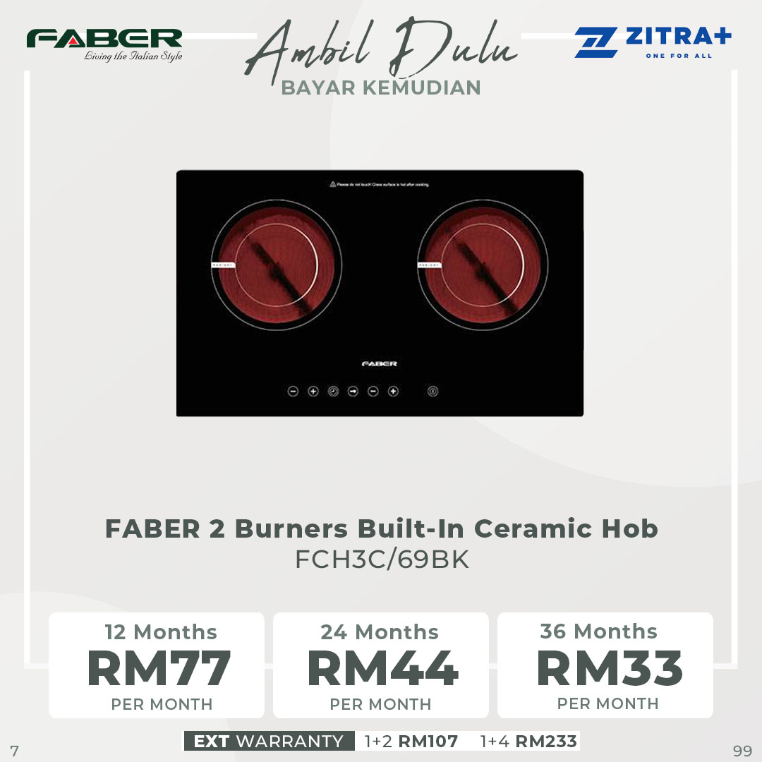 FABER 2 Burners Built-In Ceramic Hob FCH3C/69BK | Touch Sensor Control Panel | Easy to clean | Electronic overheating protection |  Ceramic Hob with 1 Year Warranty