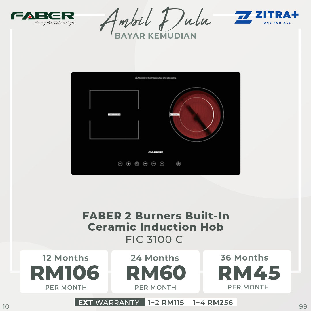 FABER 2 Burners Built-In Ceramic Induction Hob FIC 3100 C | Suitable for All Types of Pot Used | Electronic Overheating Protection | Residual Heating Light | Touch Sensor Control | Induction Hob with 1 Year Warrant