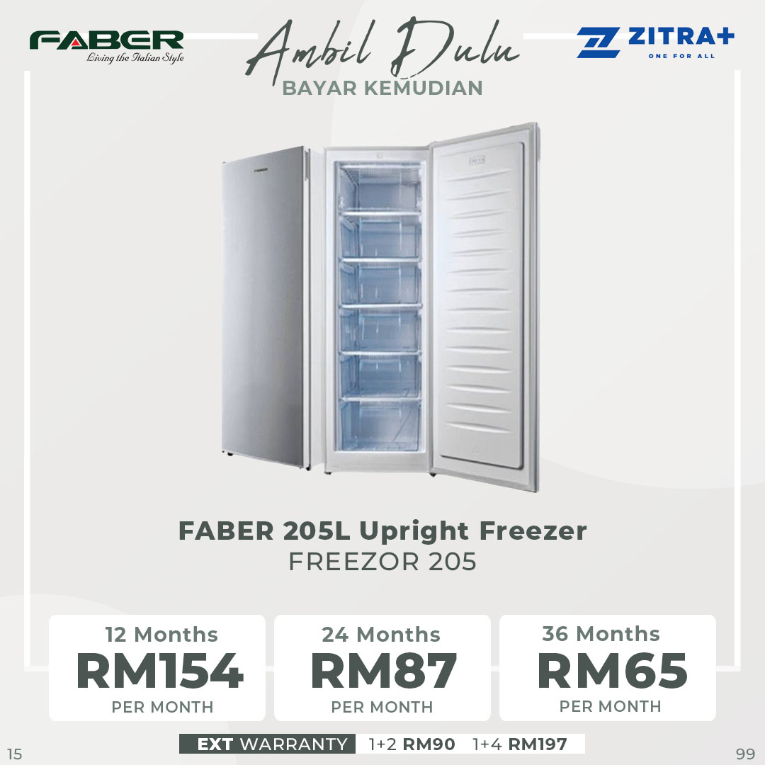 FABER 205L Upright Freezer FREEZOR 205 | 6 Large Removable Clear Tray | Hidden Temperature Control | Temperature -24oC to -18oC | Upright Freezer with 1 Year General Warranty & 5 Years Motor Warranty
