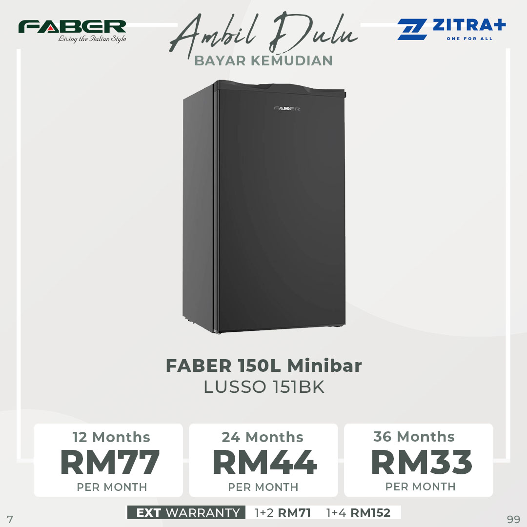 FABER 150L Minibar LUSSO 151BK | 20x Stronger Tempered Glass Tray | Refrigerant R600a | Fridge with 1 Year Warranty & Compressor with 10 Years Warranty